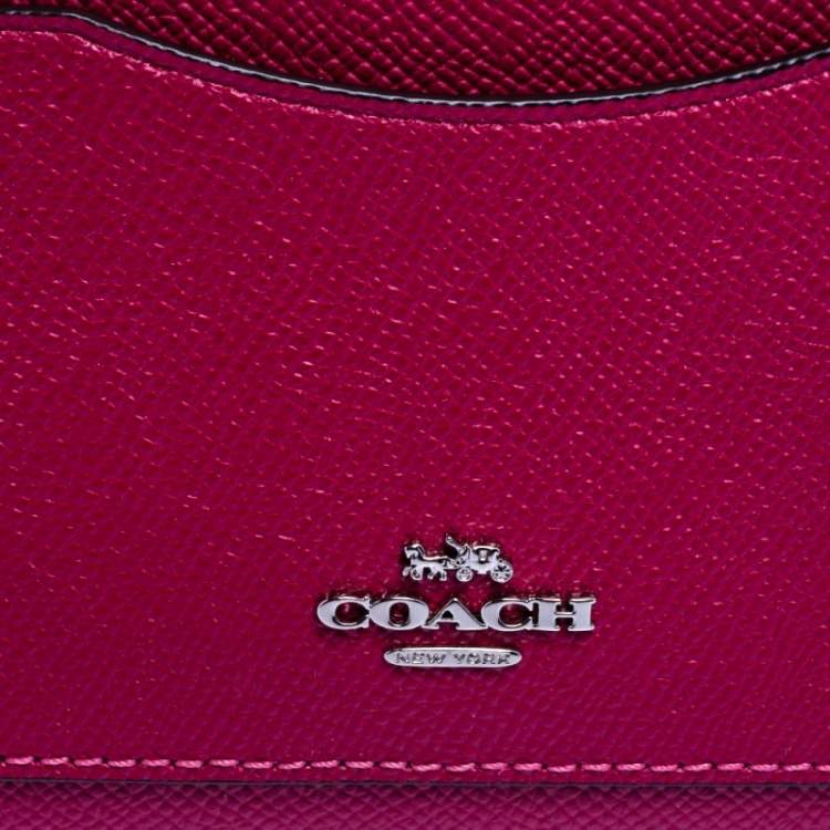 Pre Owned Coach Hot Pink Leather Accordion Zip Around Wallet