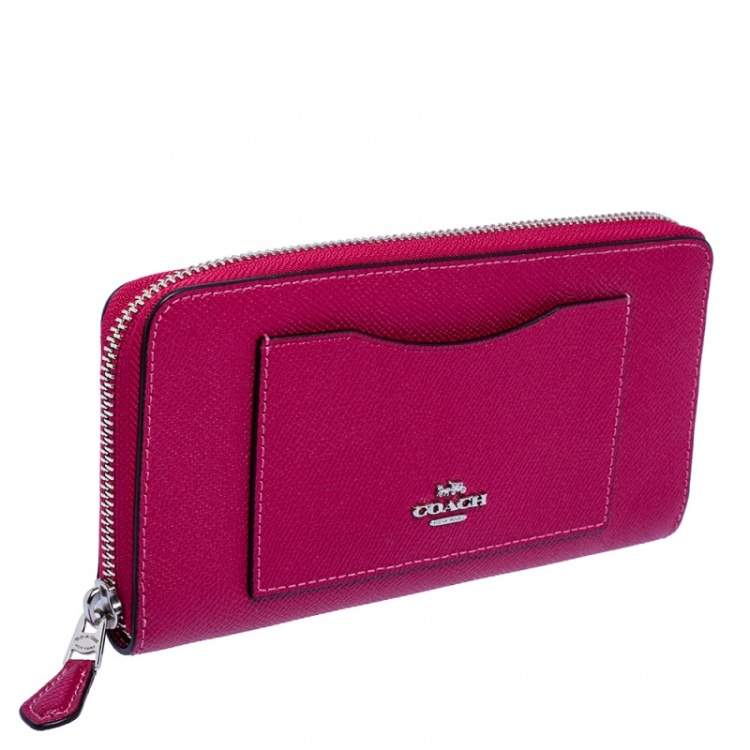 Pre Owned Coach Hot Pink Leather Accordion Zip Around Wallet