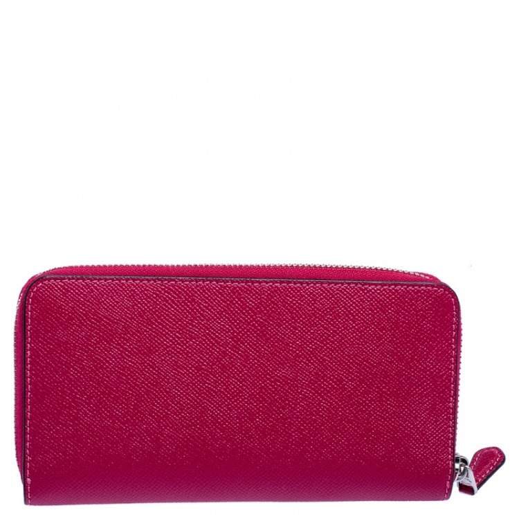 Pre Owned Coach Hot Pink Leather Accordion Zip Around Wallet