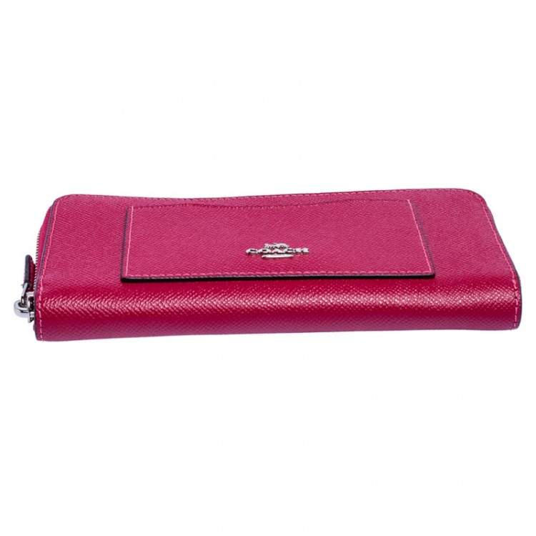 Pre Owned Coach Hot Pink Leather Accordion Zip Around Wallet
