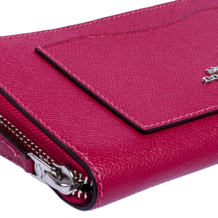 Pre Owned Coach Hot Pink Leather Accordion Zip Around Wallet
