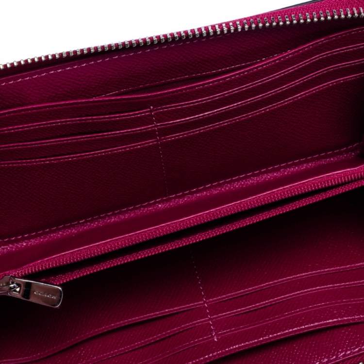 Pre Owned Coach Hot Pink Leather Accordion Zip Around Wallet