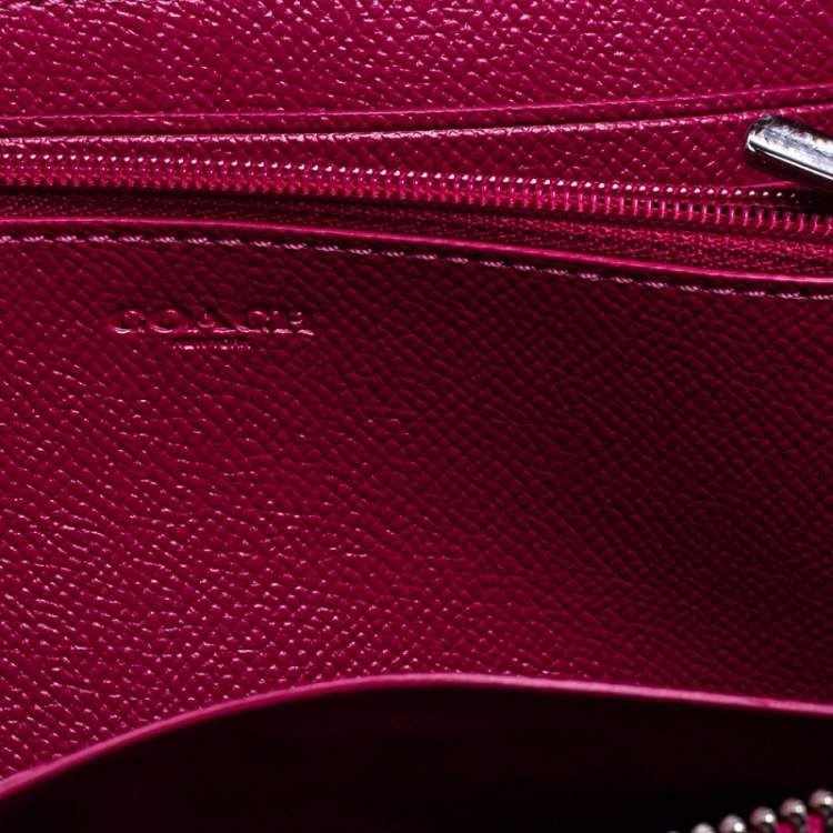 Pre Owned Coach Hot Pink Leather Accordion Zip Around Wallet