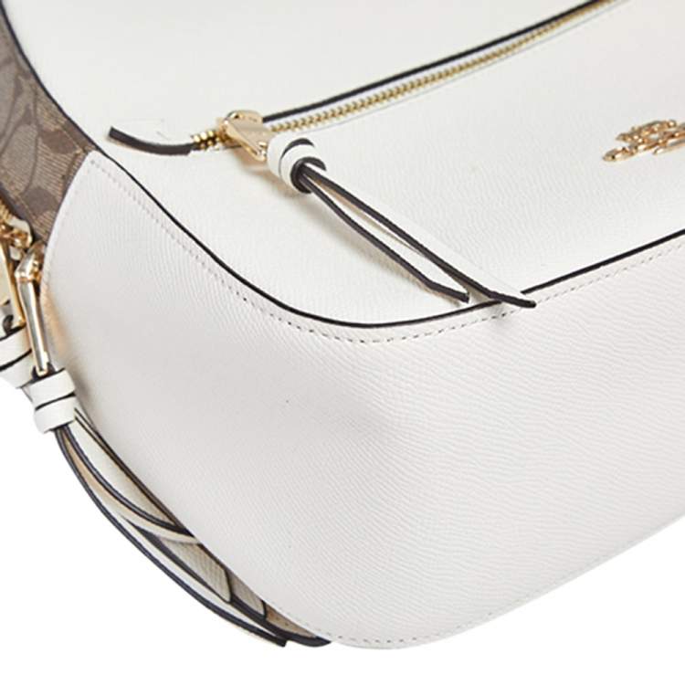 Pre Owned Coach White/Brown Signature Coated Canvas and Leather Jordyn Backpack