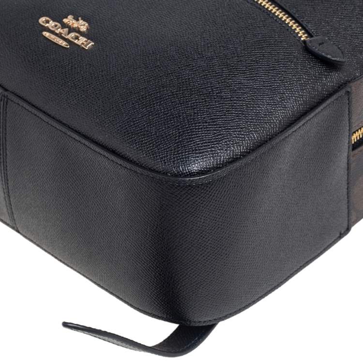 Pre Owned Coach Black/Brown Signature Coated Canvas and Leather Jordyn Backpack