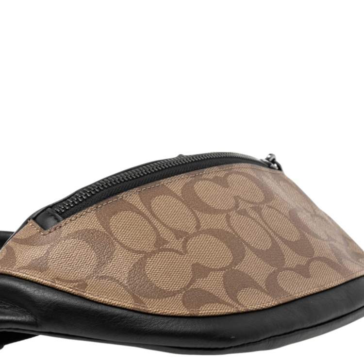 Pre Owned Coach Black/Brown Signature Coated Canvas and Leather Belt Bag