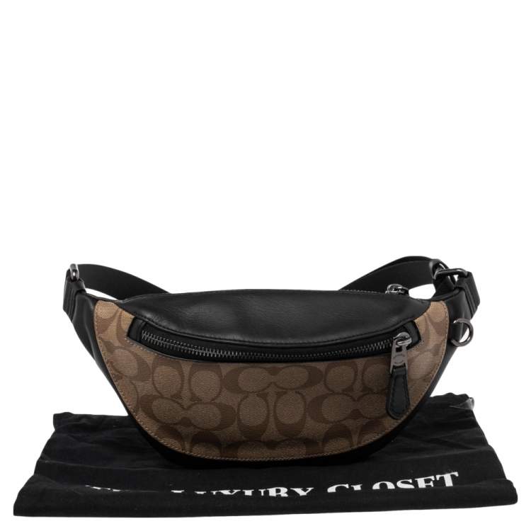 Pre Owned Coach Black/Brown Signature Coated Canvas and Leather Belt Bag