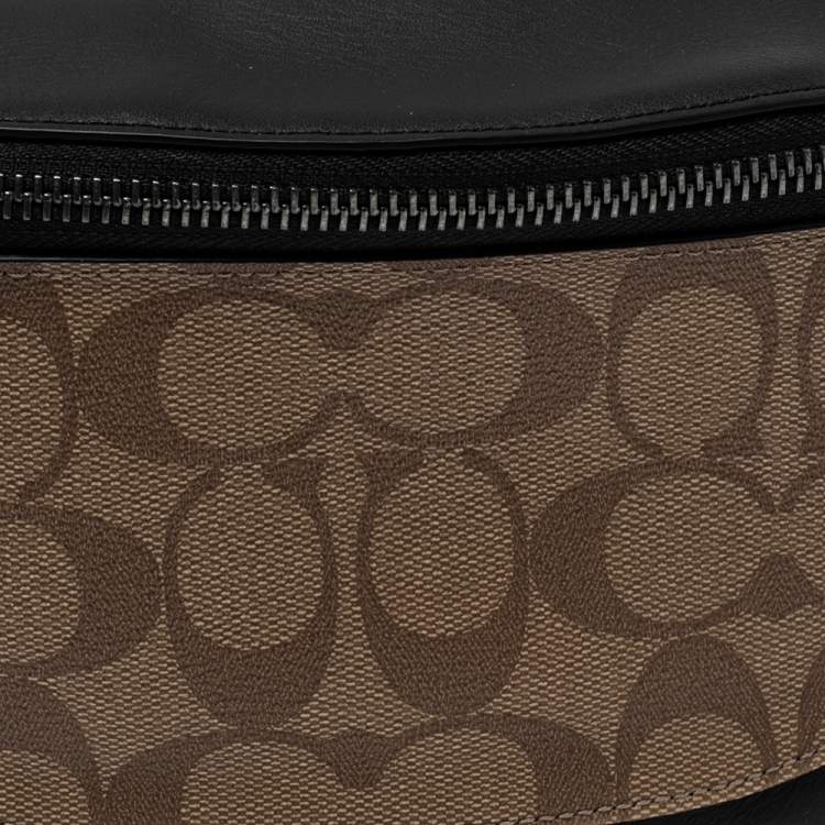 Pre Owned Coach Black/Brown Signature Coated Canvas and Leather Belt Bag
