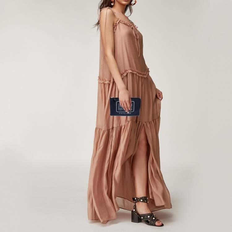 Pre Owned Coach Navy Blue Leather Logo Zip Pouch 