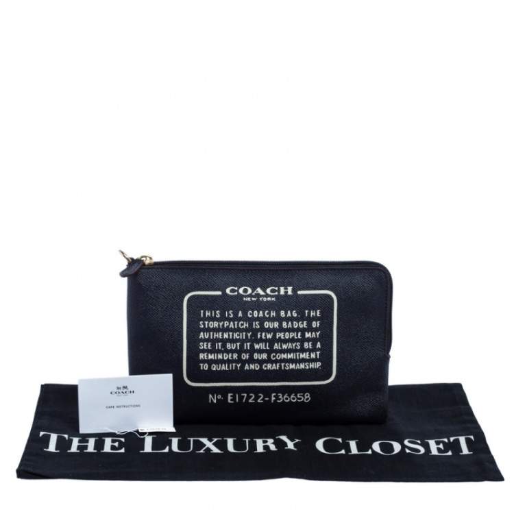 Pre Owned Coach Navy Blue Leather Logo Zip Pouch 