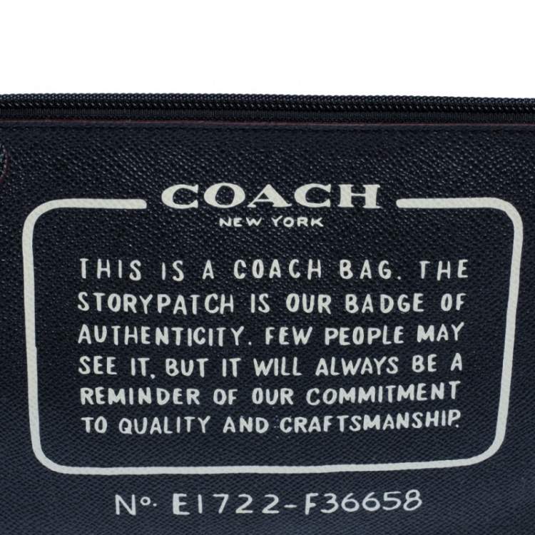 Pre Owned Coach Navy Blue Leather Logo Zip Pouch 