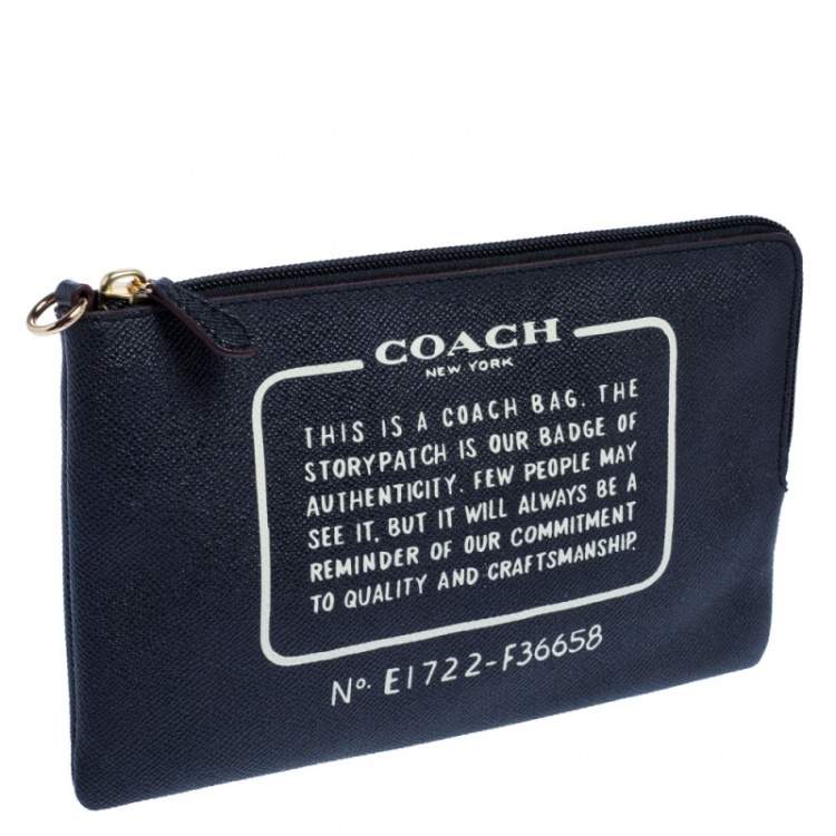 Pre Owned Coach Navy Blue Leather Logo Zip Pouch 