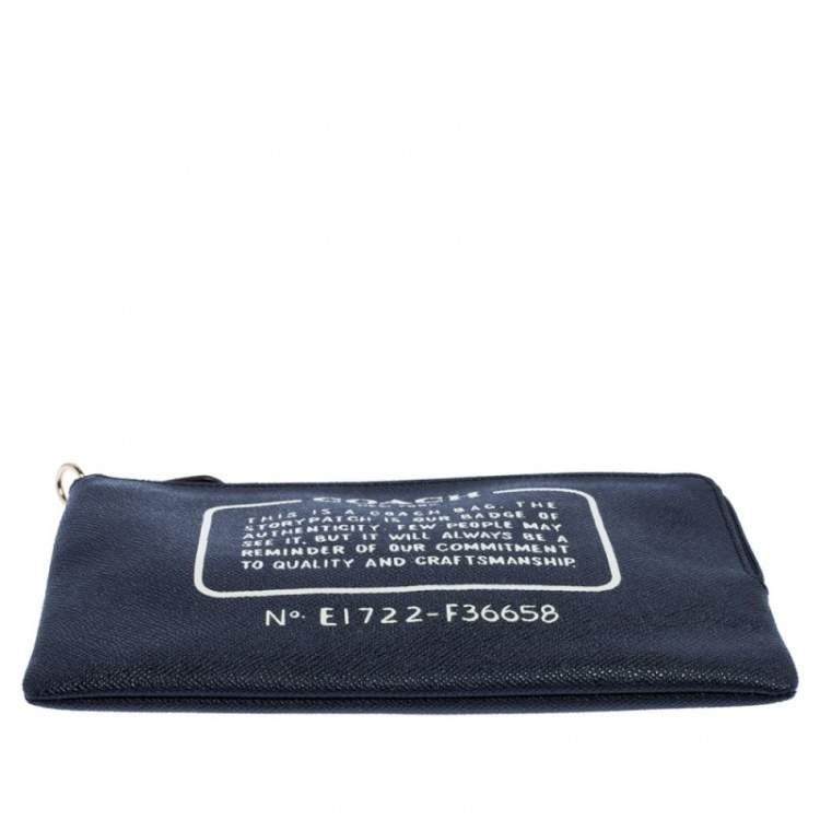 Pre Owned Coach Navy Blue Leather Logo Zip Pouch 