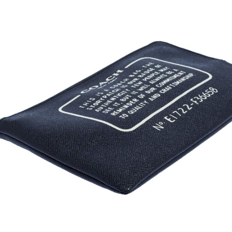 Pre Owned Coach Navy Blue Leather Logo Zip Pouch 