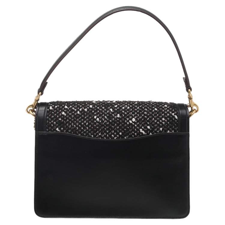 Pre Owned Coach Black Leather And Tweed Tabby Shoulder Bag