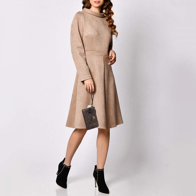 Pre Owned Coach Brown Signature Coated Canvas Double Zip Wristlet