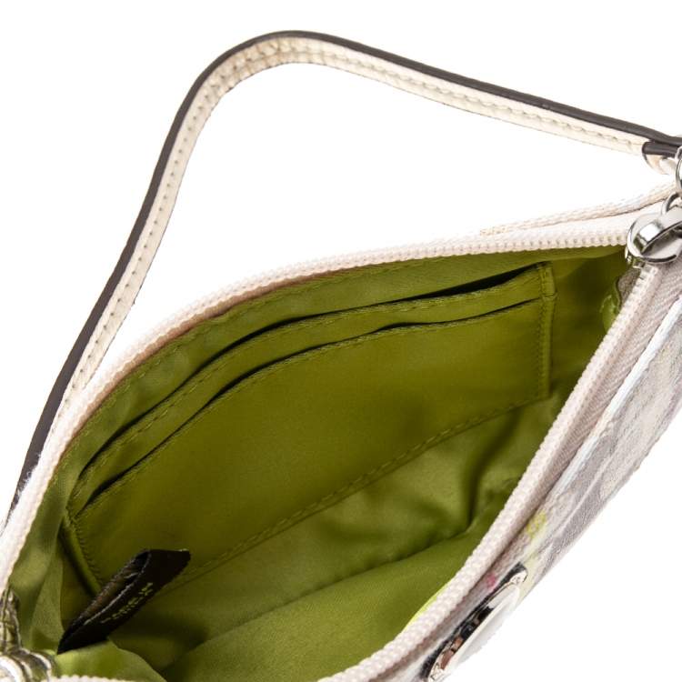 Pre Owned Coach Multicolor Signature Canvas and Leather Trim Wristlet 