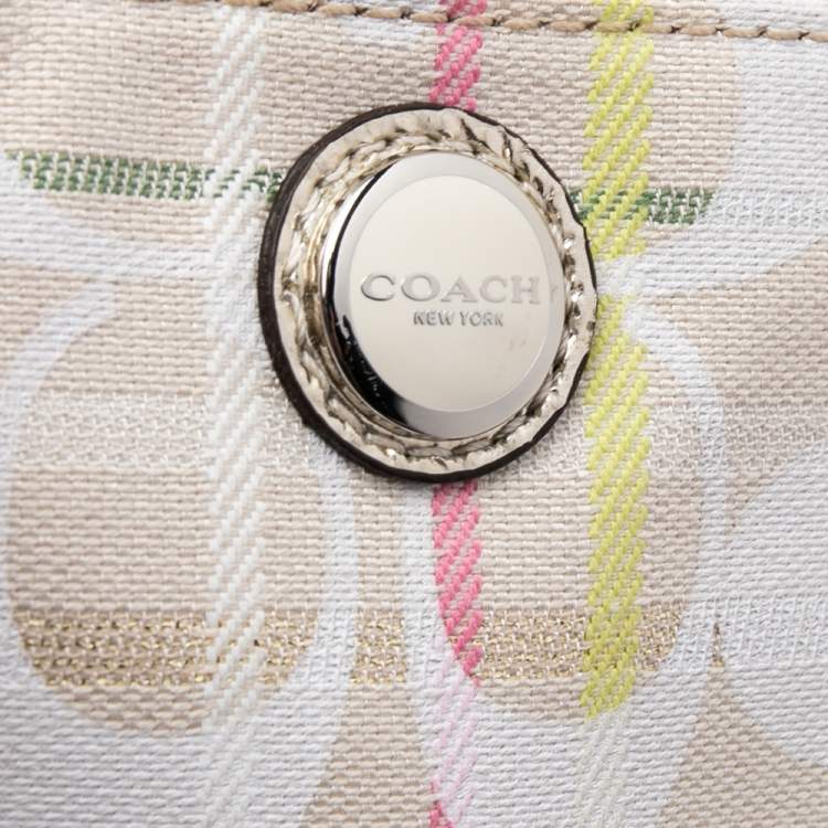 Pre Owned Coach Multicolor Signature Canvas and Leather Trim Wristlet 