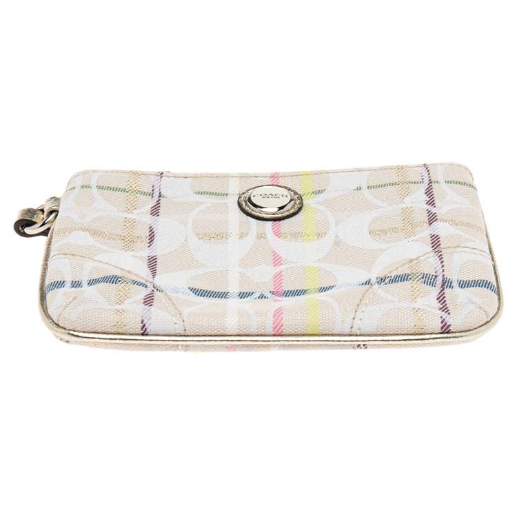 Pre Owned Coach Multicolor Signature Canvas and Leather Trim Wristlet 
