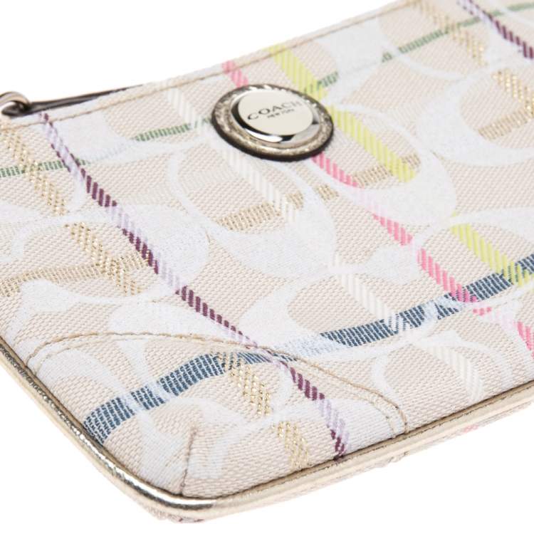 Pre Owned Coach Multicolor Signature Canvas and Leather Trim Wristlet 