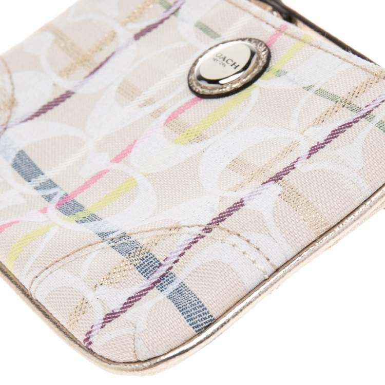 Pre Owned Coach Multicolor Signature Canvas and Leather Trim Wristlet 