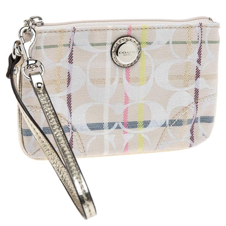 Pre Owned Coach Multicolor Signature Canvas and Leather Trim Wristlet 
