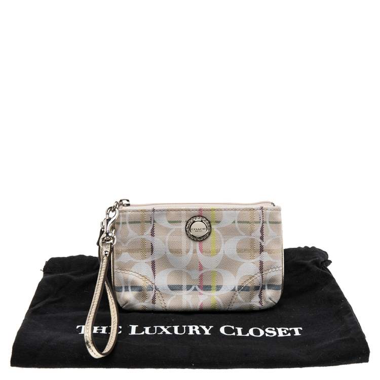 Pre Owned Coach Multicolor Signature Canvas and Leather Trim Wristlet 