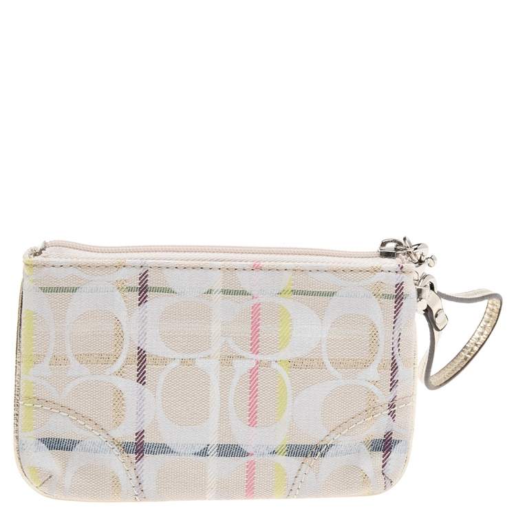 Pre Owned Coach Multicolor Signature Canvas and Leather Trim Wristlet 