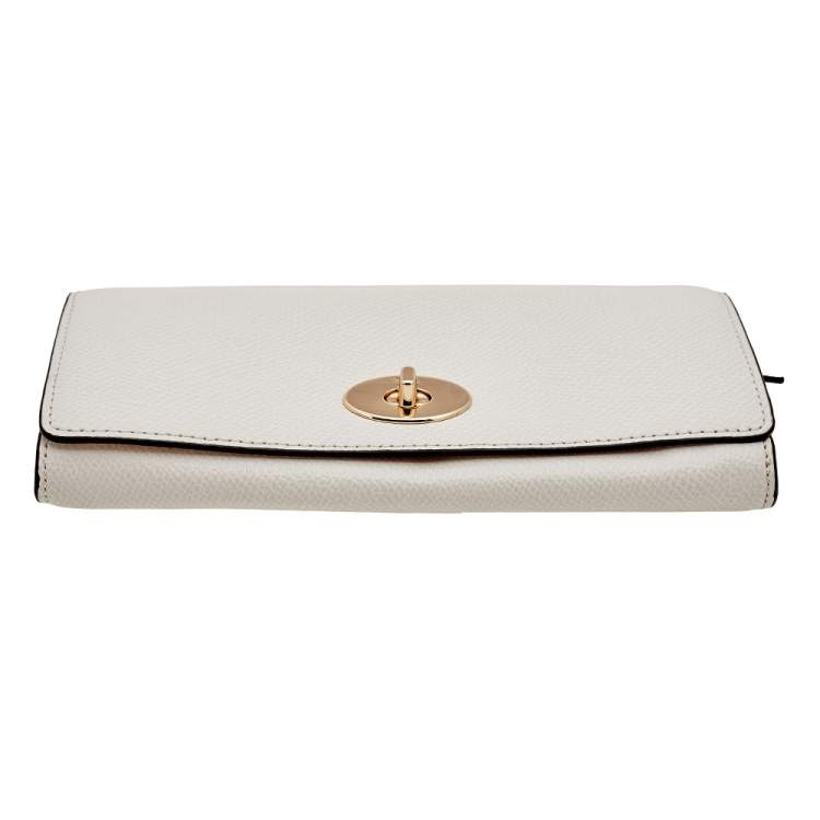 Pre Owned Coach White Leather Crosstown Wallet on Chain