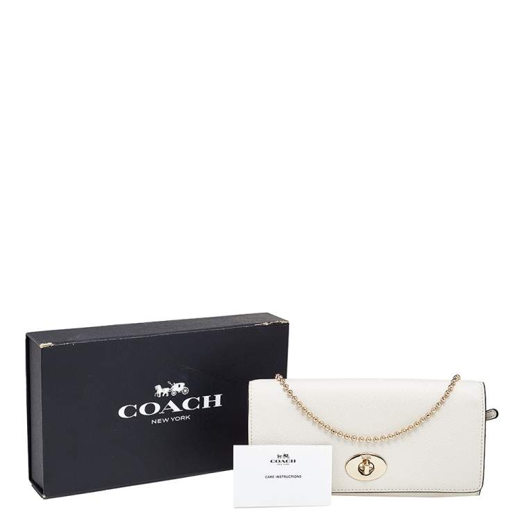 Pre Owned Coach White Leather Crosstown Wallet on Chain