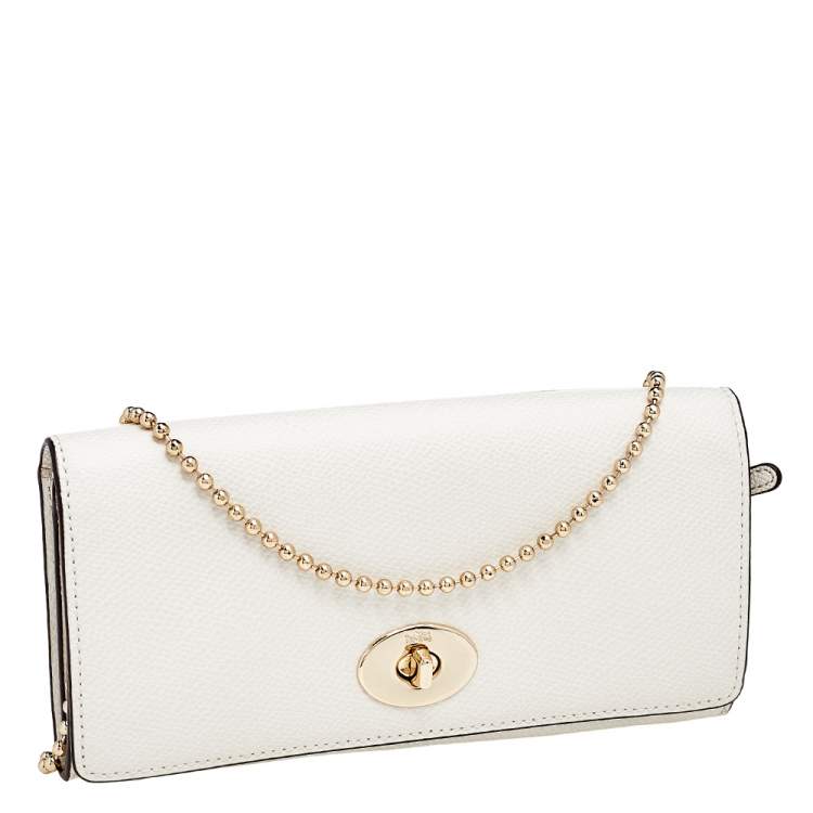 Pre Owned Coach White Leather Crosstown Wallet on Chain