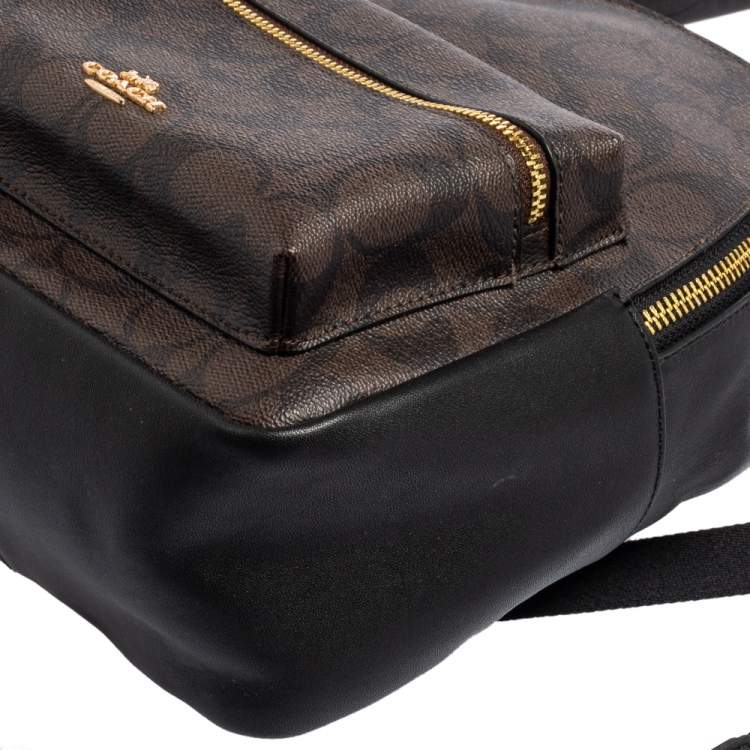Pre Owned Coach Black/Brown Signature Coated Canvas and Leather Mini Charlie Backpack