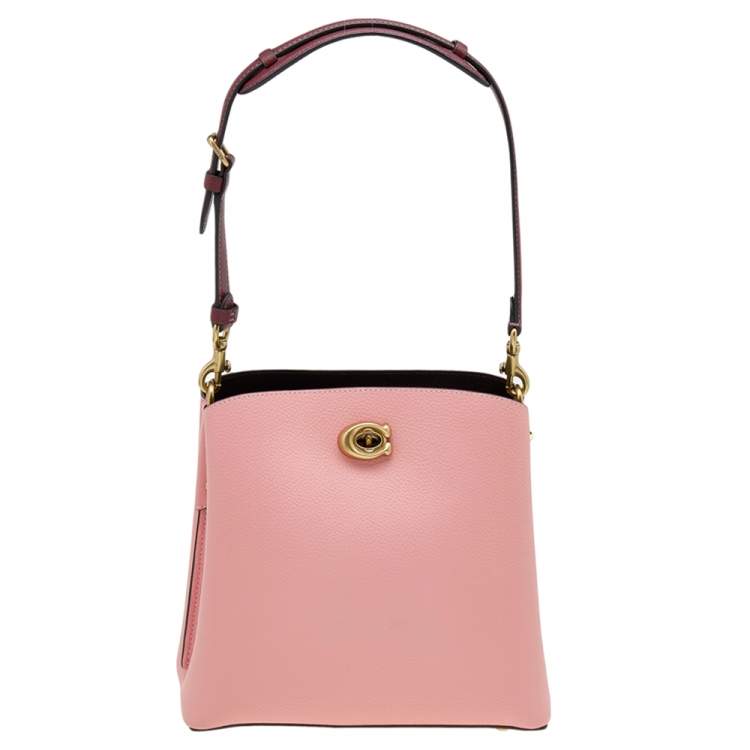 Pre Owned Coach Pink/Dark Red Leather Willow Bucket Bag