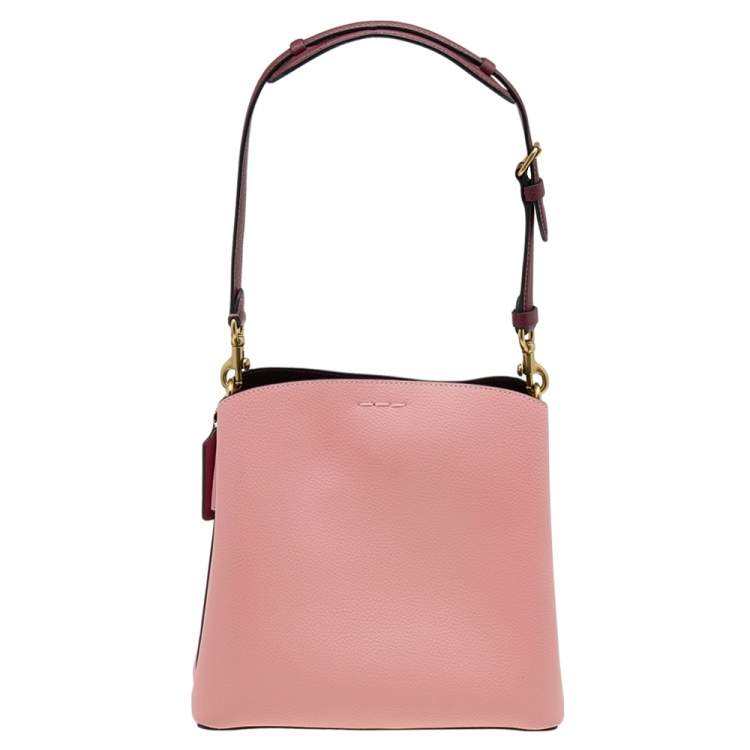 Pre Owned Coach Pink/Dark Red Leather Willow Bucket Bag