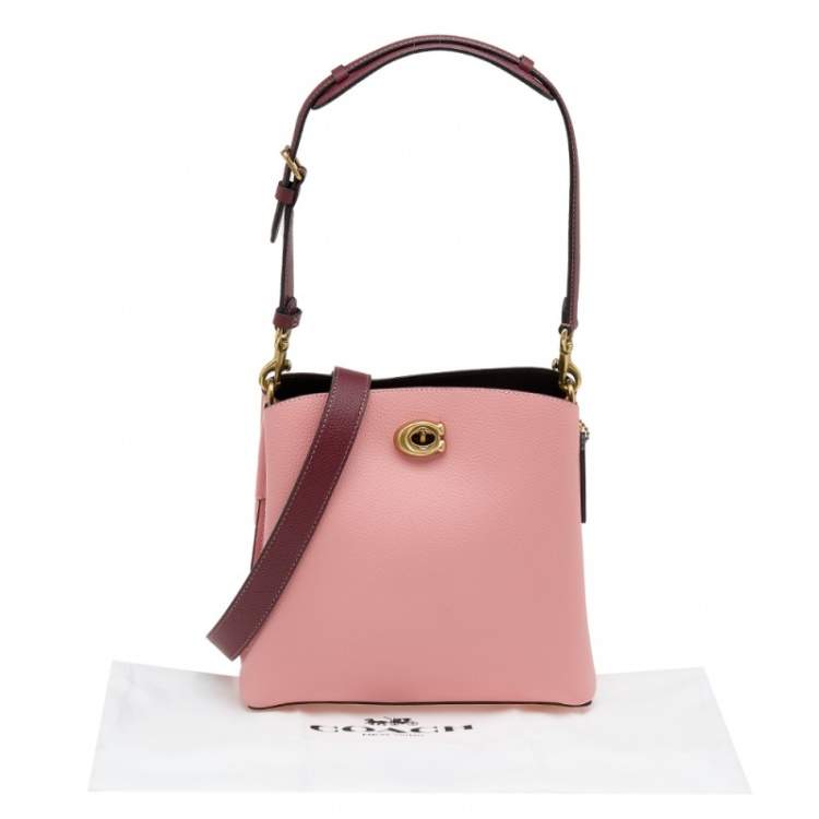 Pre Owned Coach Pink/Dark Red Leather Willow Bucket Bag