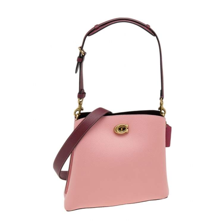Pre Owned Coach Pink/Dark Red Leather Willow Bucket Bag