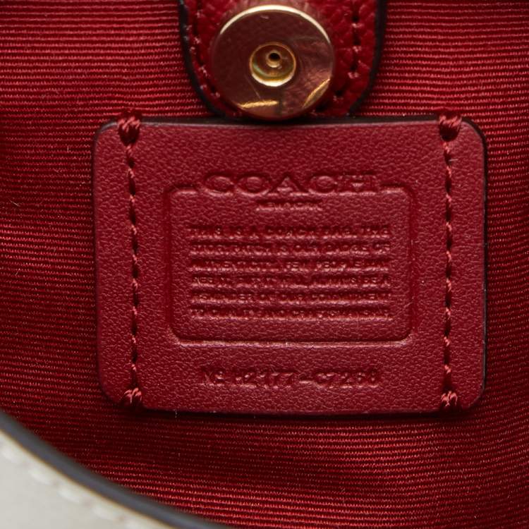 Pre Owned Coach White Printed Coated Canvas and Leather Mini Town Crossbody Bucket Bag