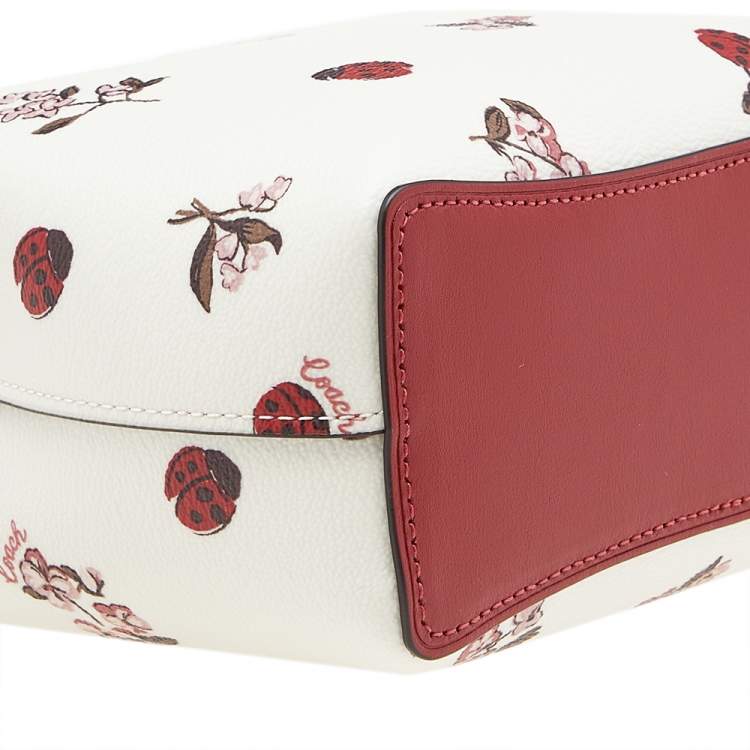 Pre Owned Coach White Printed Coated Canvas and Leather Mini Town Crossbody Bucket Bag