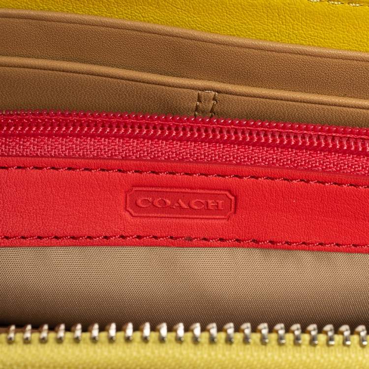 Pre Owned Coach Yellow Leather Legacy Slim Continental  Wallet