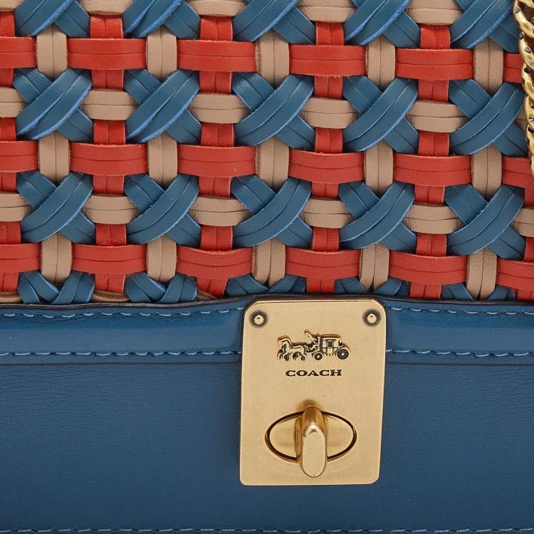 Pre Owned Coach Multicolor Woven Leather Hutton Clutch