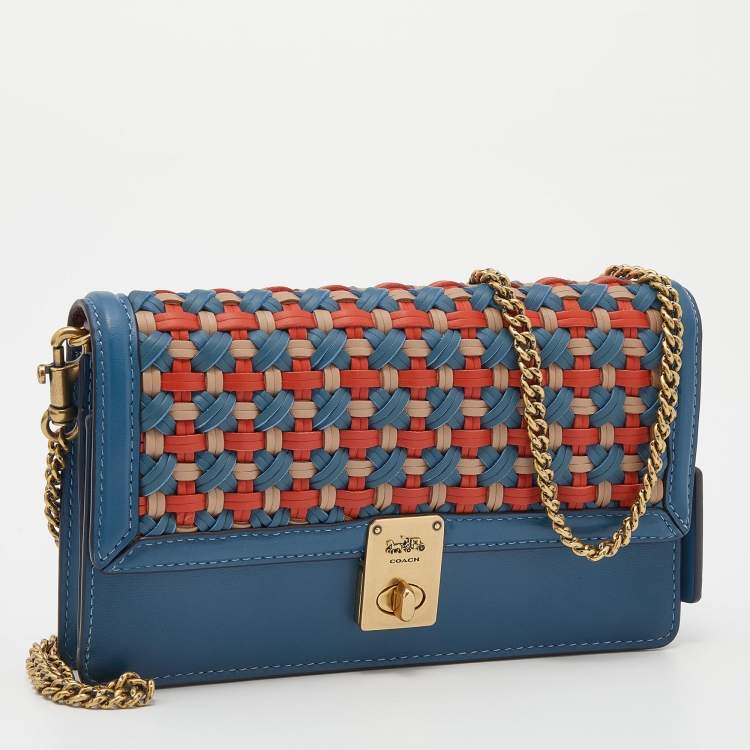 Pre Owned Coach Multicolor Woven Leather Hutton Clutch