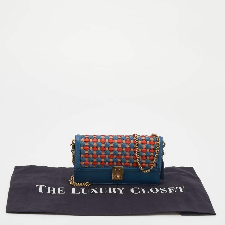 Pre Owned Coach Multicolor Woven Leather Hutton Clutch