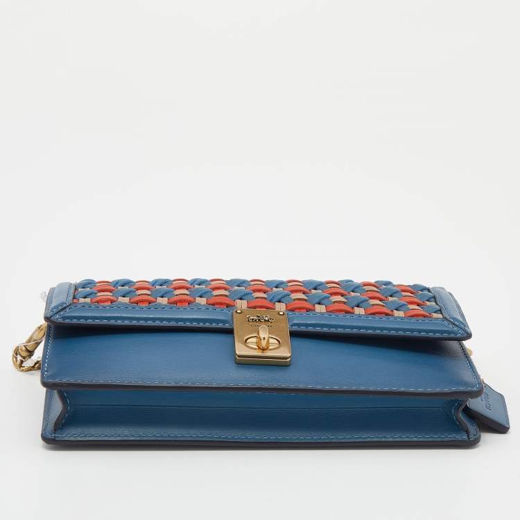 Pre Owned Coach Multicolor Woven Leather Hutton Clutch