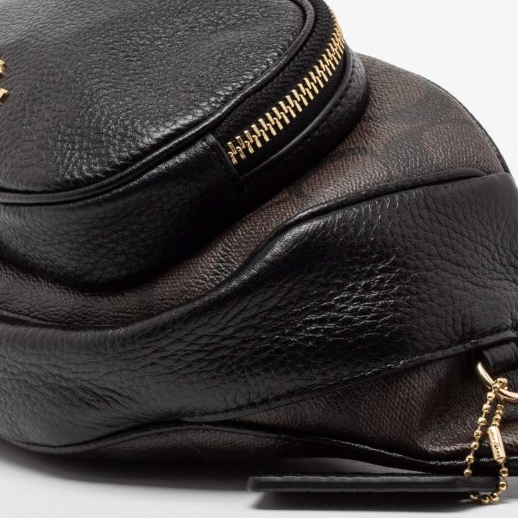 Pre Owned Coach Black/Brown Signature Coated Canvas and Leather Belt Bag