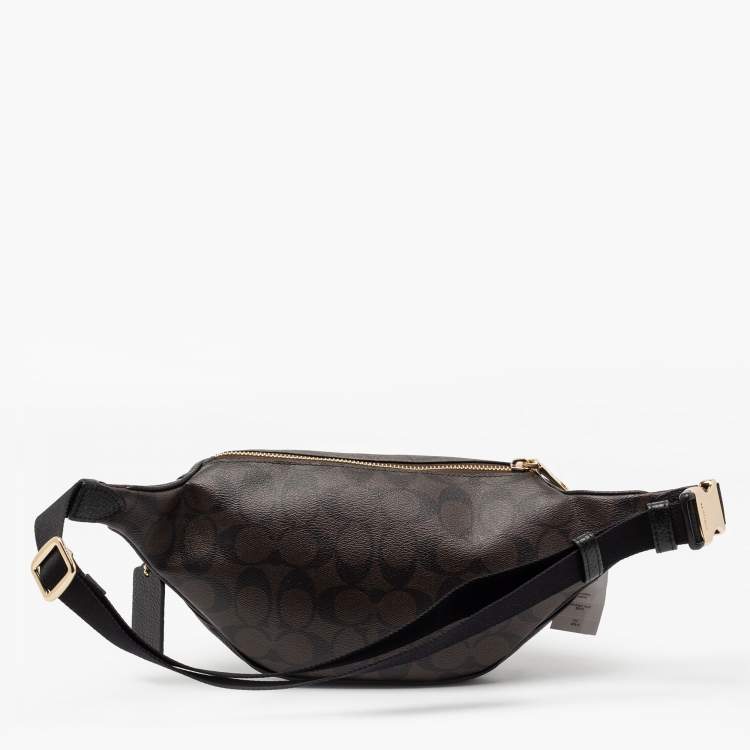 Pre Owned Coach Black/Brown Signature Coated Canvas and Leather Belt Bag