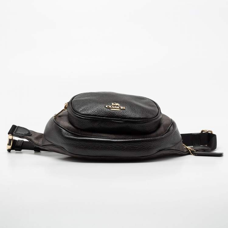 Pre Owned Coach Black/Brown Signature Coated Canvas and Leather Belt Bag