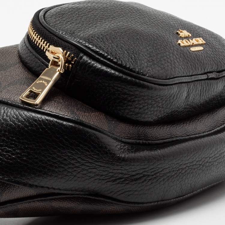 Pre Owned Coach Black/Brown Signature Coated Canvas and Leather Belt Bag