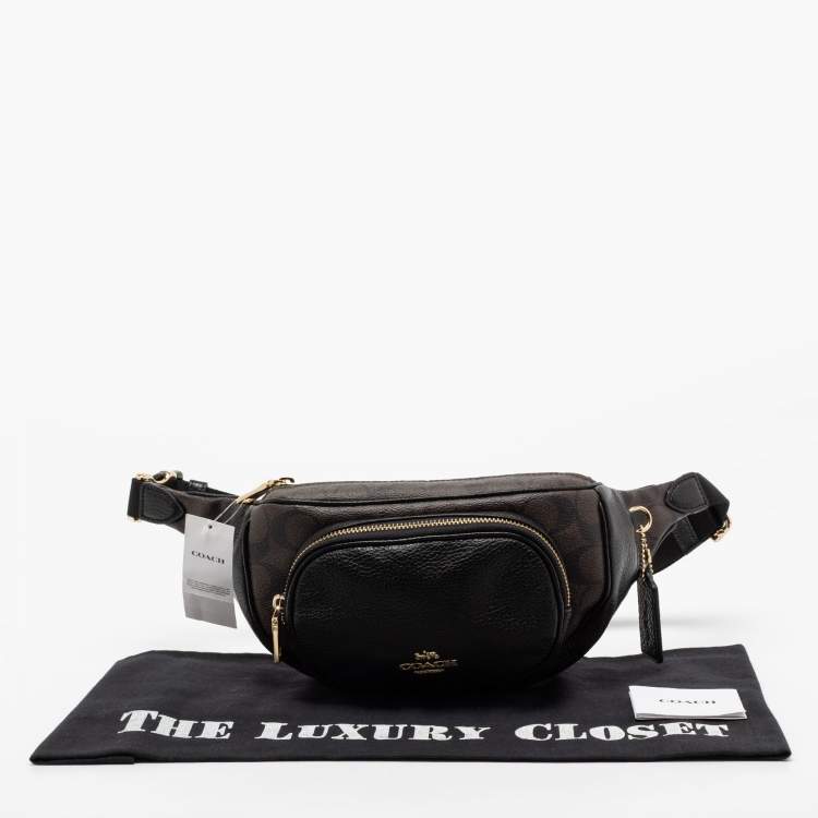 Pre Owned Coach Black/Brown Signature Coated Canvas and Leather Belt Bag