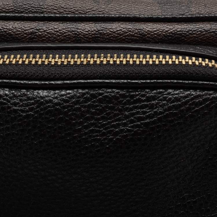 Pre Owned Coach Black/Brown Signature Coated Canvas and Leather Belt Bag