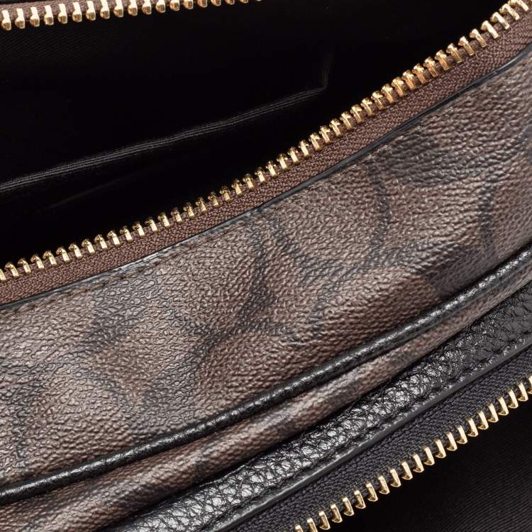 Pre Owned Coach Black/Brown Signature Coated Canvas and Leather Belt Bag